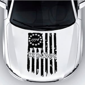 We The People Betsy Ross Flag 1776 Distressed American USA US Flag Hood Vinyl Decal Sticker fits Most vehicles 23" x 36"