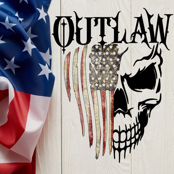 USA Outlaw skull distressed flag decal sticker vinyl graphic American theme Limited