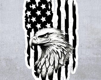 American Flag Bald Eagle Sticker, Distressed Vinyl Decal