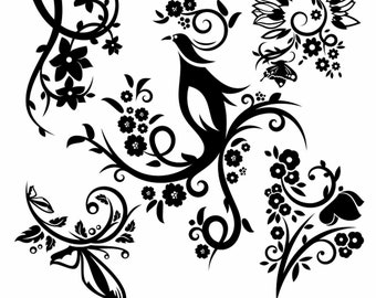 Ornamental Floral Collection|Vintage Design|Swirly Floral Element|Digital file|Clip Art|Vector EPS AI Jpeg and PNG Files- Instant Download