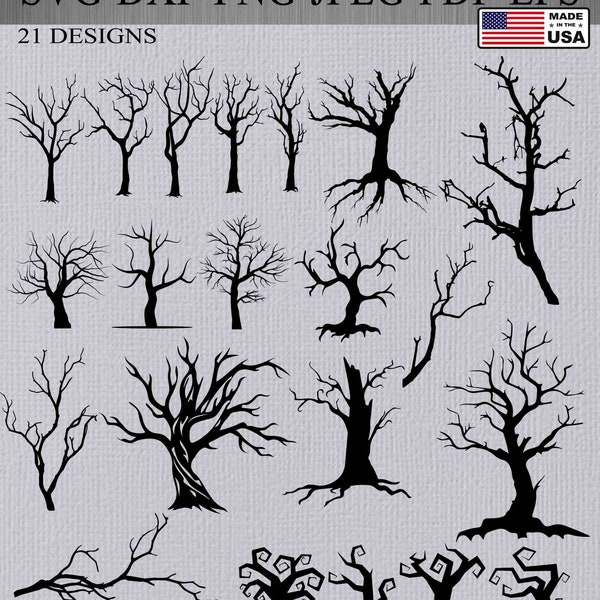 21 Dead Trees silhouettes bundle SVG | 21 spooky halloween trees svg designs | printable | cut files | cricut | silhouette studio