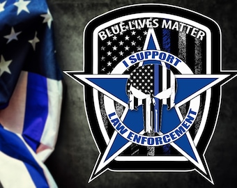 Blue Lives Matter Sticker, Punisher Thin Blue Line Decal