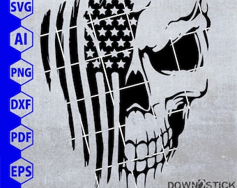USA skull flag Tattered distressed decal American Flag Skull, Patriotic Flag