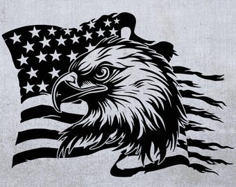 American Flag Eagle Vinyl Decal, Distressed Style