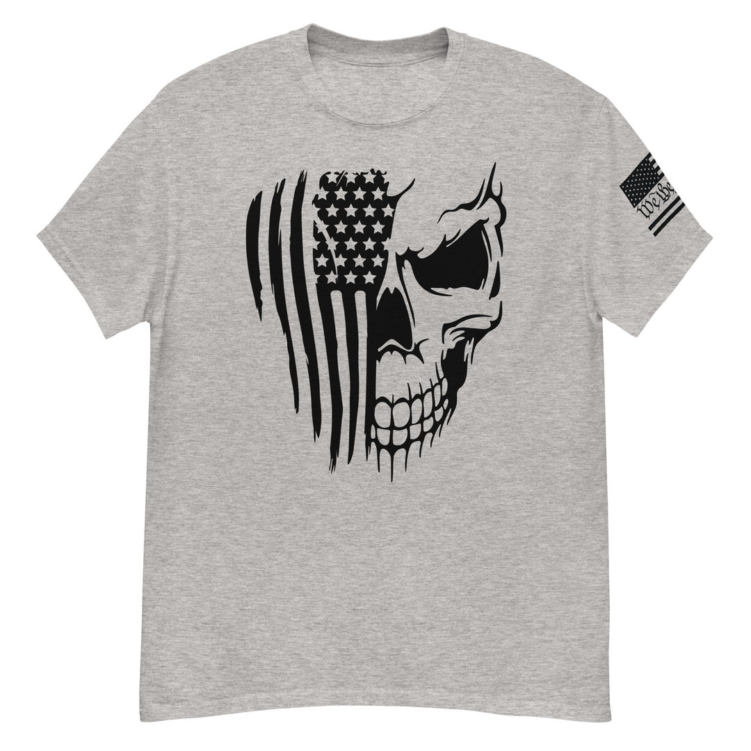 T-shirt Homme Patriotic Skulls - Noir - Manches Courtes - Coton - Neuf Avec étiquettes