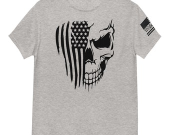 Skull American Flag Graphic Tee, Patriotic Men's T-Shirt