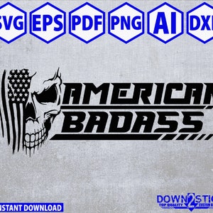 American Badass Skull, Skull Flag, 1776 svg, dxf, png, pdf, ai, and jpeg