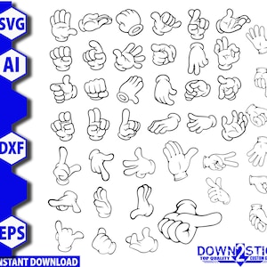 Arquivos digitais de mãos de desenho animado svg, dxf, Adobe AI, EPS