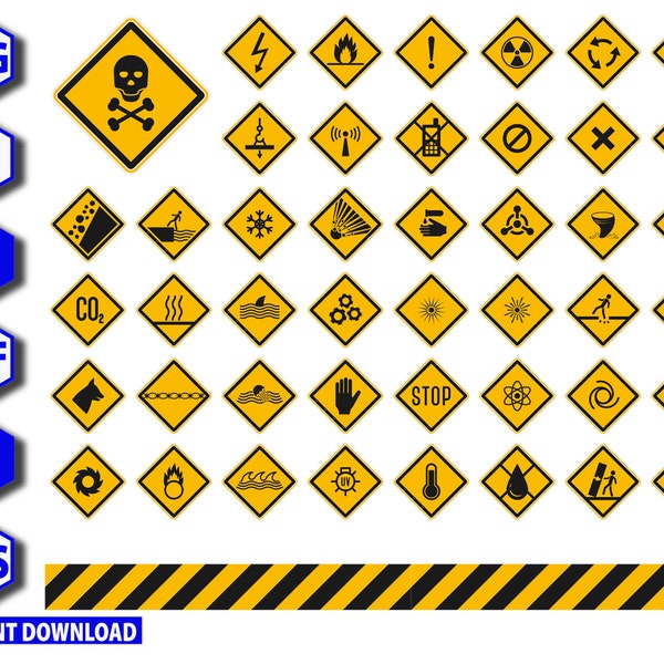 Waarschuwingssignalen Pack- Gevaar, Poison, Elektrisch, Brand, Let op, enz. Sjabloon SVG-DXF-AI