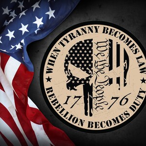 Tyranny Becomes Law Rebellion Becomes Duty, Desert Tan, 1776 decal, Patriot sticker