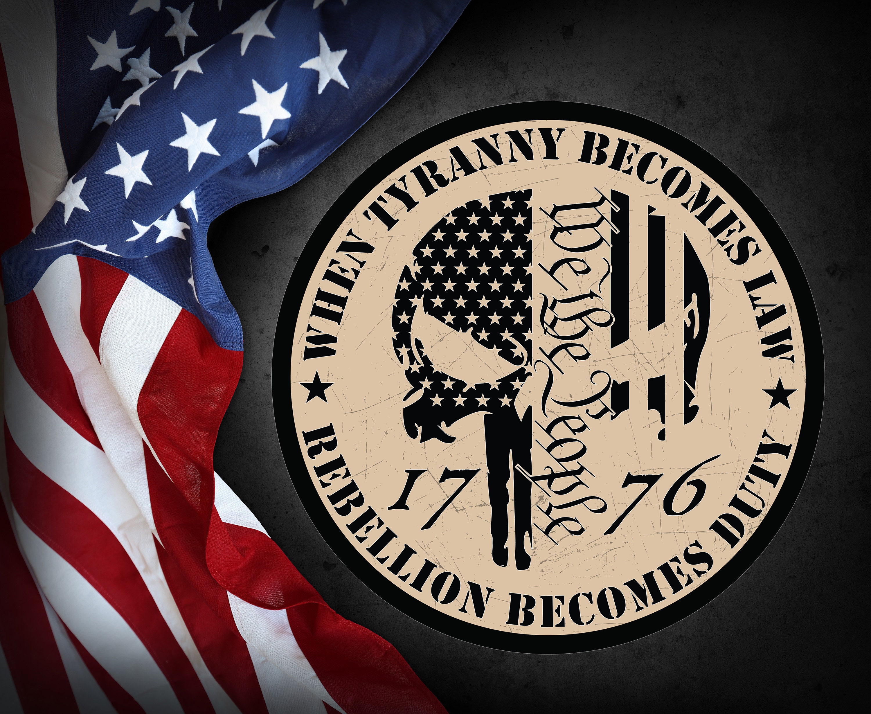 Tyranny Becomes Law Rebellion Becomes Duty, Desert Tan, 1776 decal, Patriot sticker