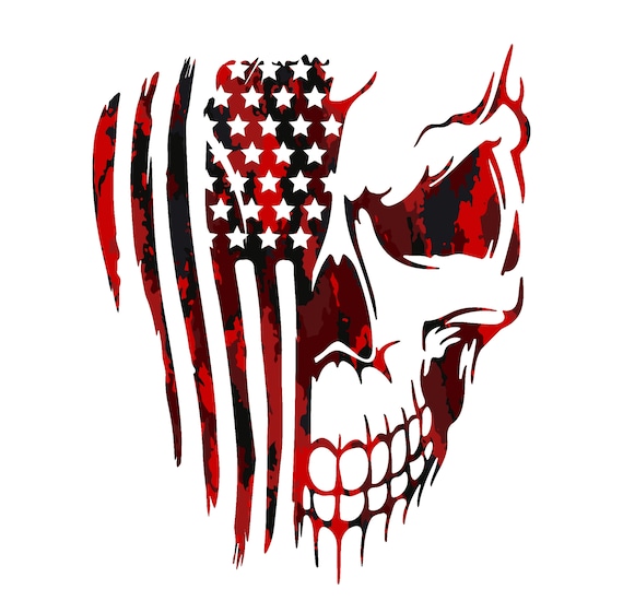 American Flag Skull Vinyl Decal - 7x7 Inch Patriotic Car Sticker With Flames, Waterproof & No-Residue