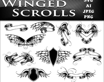 Winged Scrolls SVG, AI, PNG, Jpeg