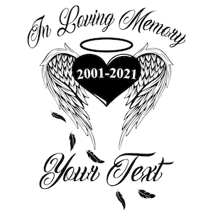 In Loving Memory Angel Wings Heart Vinyl Decal