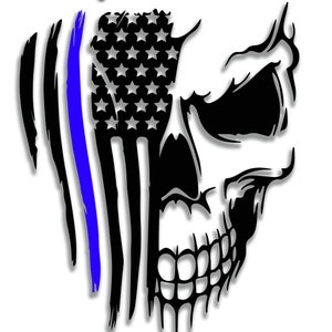 USA skull Tattered Flag Thin blue line sticker decal