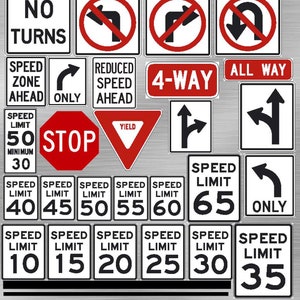 Road Signs Set 1- | Freeway Interstate Highway Street Stop Sign. Yield, etc. Template SVG