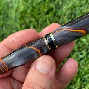 Custom hand-turned acrylic pen with great iridescence and &quot;flame&quot; look - in gold or black platimum hardware