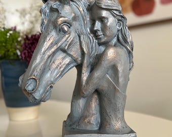 Handcrafted Horse and Woman Sculpture - Equestrian Decor Accent