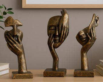 Face & Hand Statues and Sculptures | Abstract Woman Face Decor | Home Office Desk Figurine