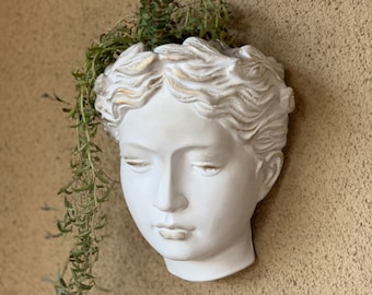 Greek Goddess Female Statue Head Wall Flower Planter For Home and Garden Decoration Roman Venus Face Hanging Planter (Large Size)