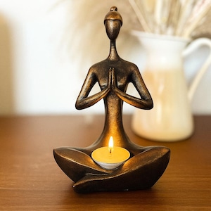 Yoga Kerzenhalter - Zen Meditation Deko - Spirituelles Geschenk für Yoga-Liebhaber - Boho Wohnakzent - Handgemachtes Entspannungsdekor
