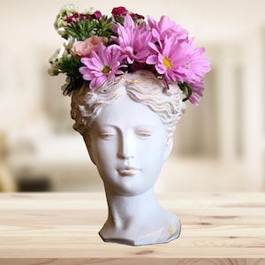 Greek Goddess Head Planter: Handmade Concrete Venus Statue, Desk Planter