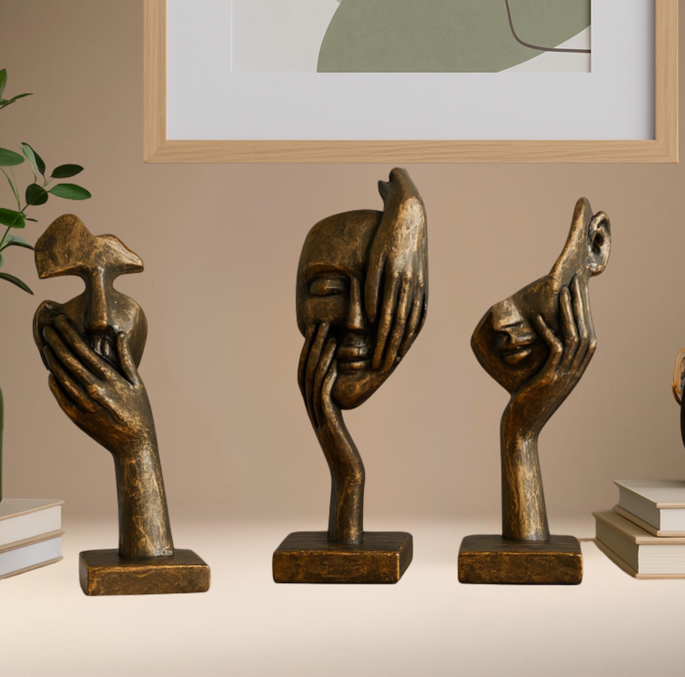 抽象的な顔と手の像 - モダンな女性彫刻 - 手作りコンクリート装飾