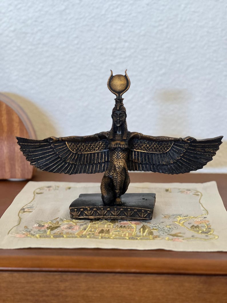 Handmade Egyptian Goddess Isis Statue, Winged Altar Decor image 12