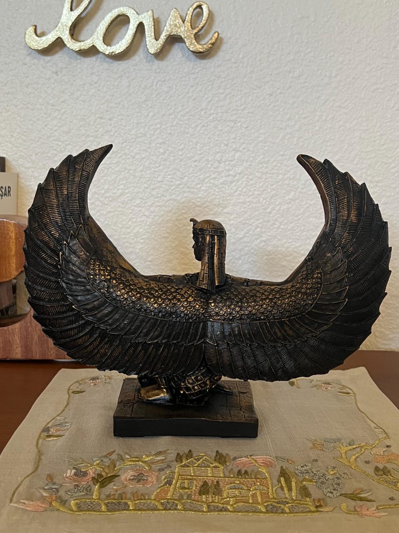 Handmade Egyptian Goddess Isis Statue, Winged Altar Decor image 10