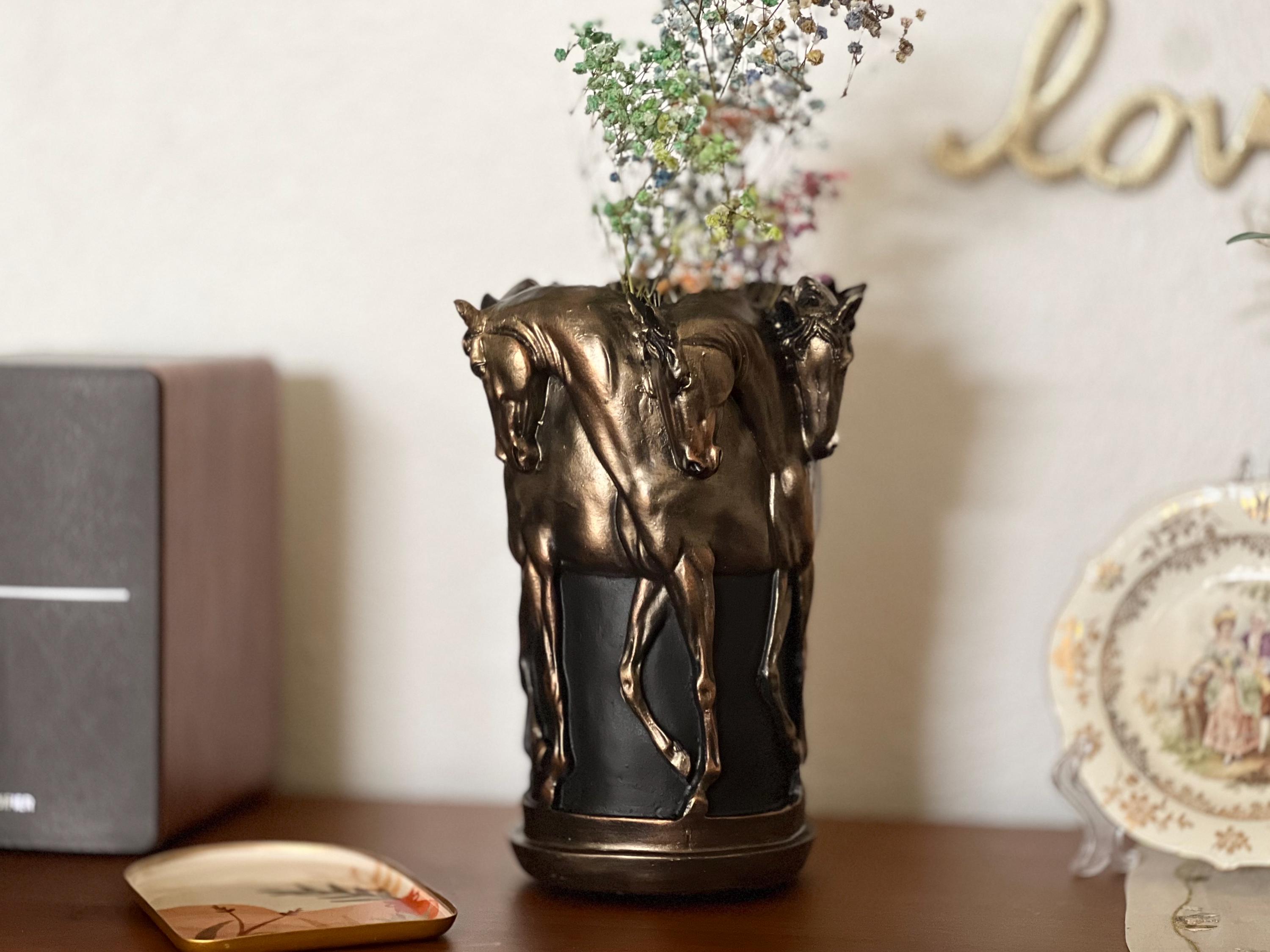 Bronze Horse Head Planter – Equestrian Decor Vase for Home and Garden, Flower Vase