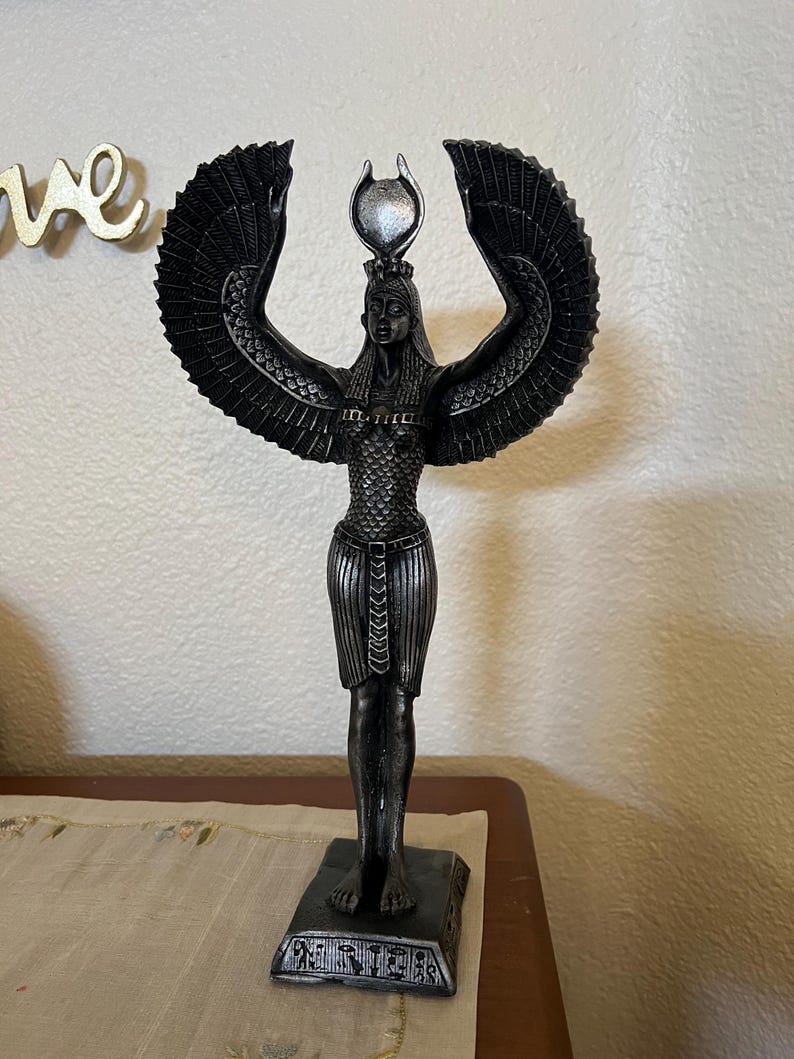 Handmade Egyptian Goddess Isis Statue, Winged Altar Decor image 6