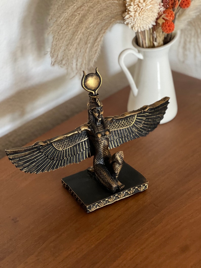 Handmade Egyptian Goddess Isis Statue, Winged Altar Decor image 8