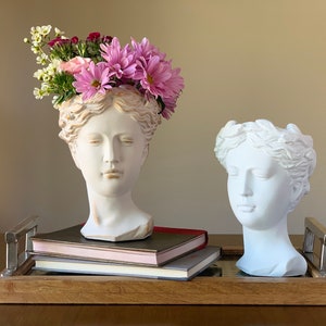 Greek Goddess Head Planter – Venus Bust Statue Vase – Roman Female Sculpture Pot – Elegant Classical Home Decor