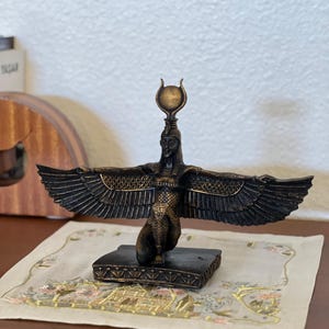 Handmade Egyptian Goddess Isis Statue, Winged Altar Decor image 9