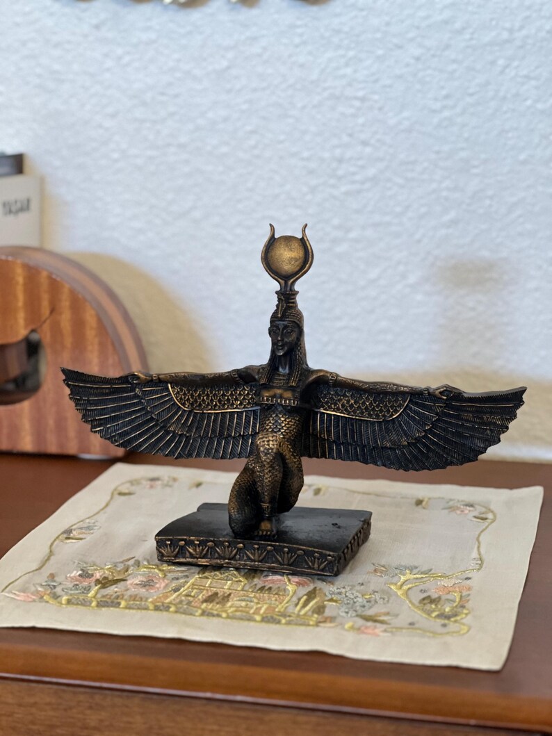 Handmade Egyptian Goddess Isis Statue, Winged Altar Decor image 9