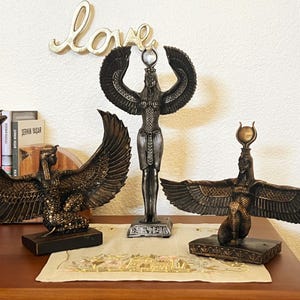 Handmade Egyptian Goddess Isis Statue, Winged Altar Decor image 1