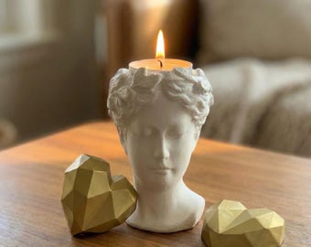 Greek Goddess Head Bust Candleholder  - Roman Inspired Home and Garden Decor
