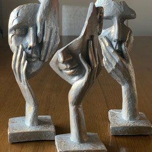 Creative Abstract Sculpture Decor, Set of 3 Face Statues, Hand Statues, Sculptures Home Office Desk Figurine Christmas Gift