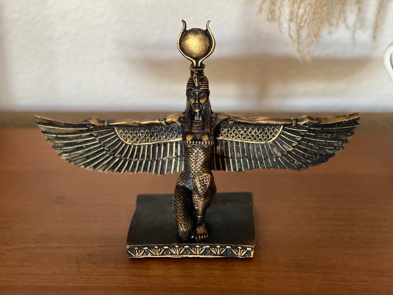 Handmade Egyptian Goddess Isis Statue, Winged Altar Decor image 7