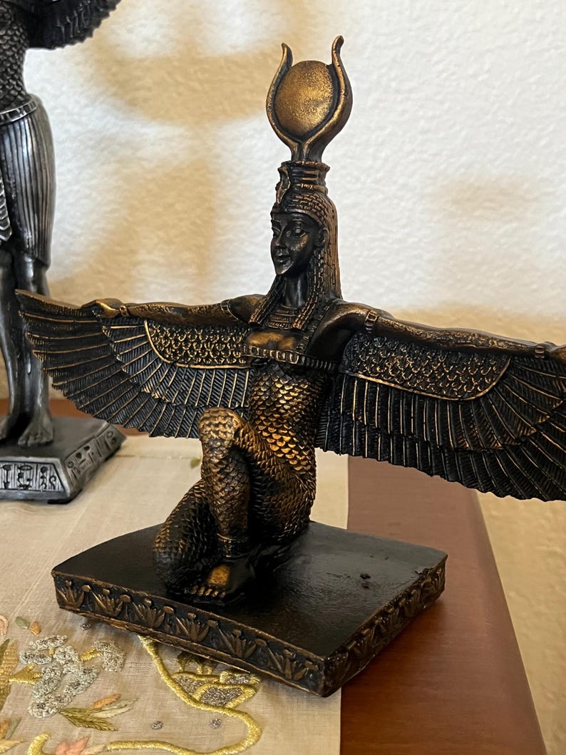 Handmade Egyptian Goddess Isis Statue, Winged Altar Decor image 11