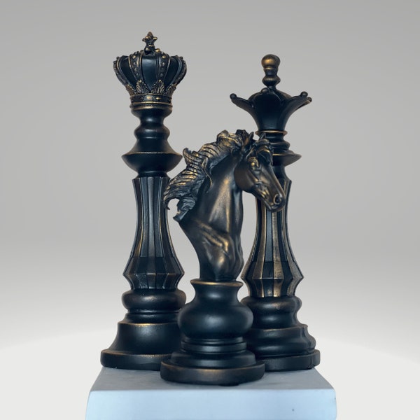 Jeu d'échecs de 3 - Ensemble de statues d'échecs élégantes, jeu d'échecs, décoration d'intérieur, statue Gambit, cadeaux de Noël, cadeaux pour lui