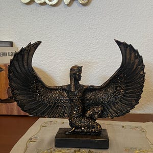 Handmade Egyptian Goddess Isis Statue, Winged Altar Decor image 5