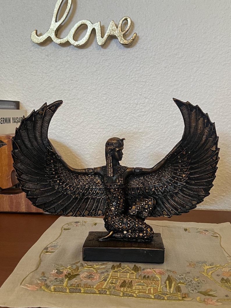 Handmade Egyptian Goddess Isis Statue, Winged Altar Decor image 5