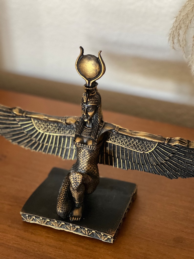 Handmade Egyptian Goddess Isis Statue, Winged Altar Decor image 4