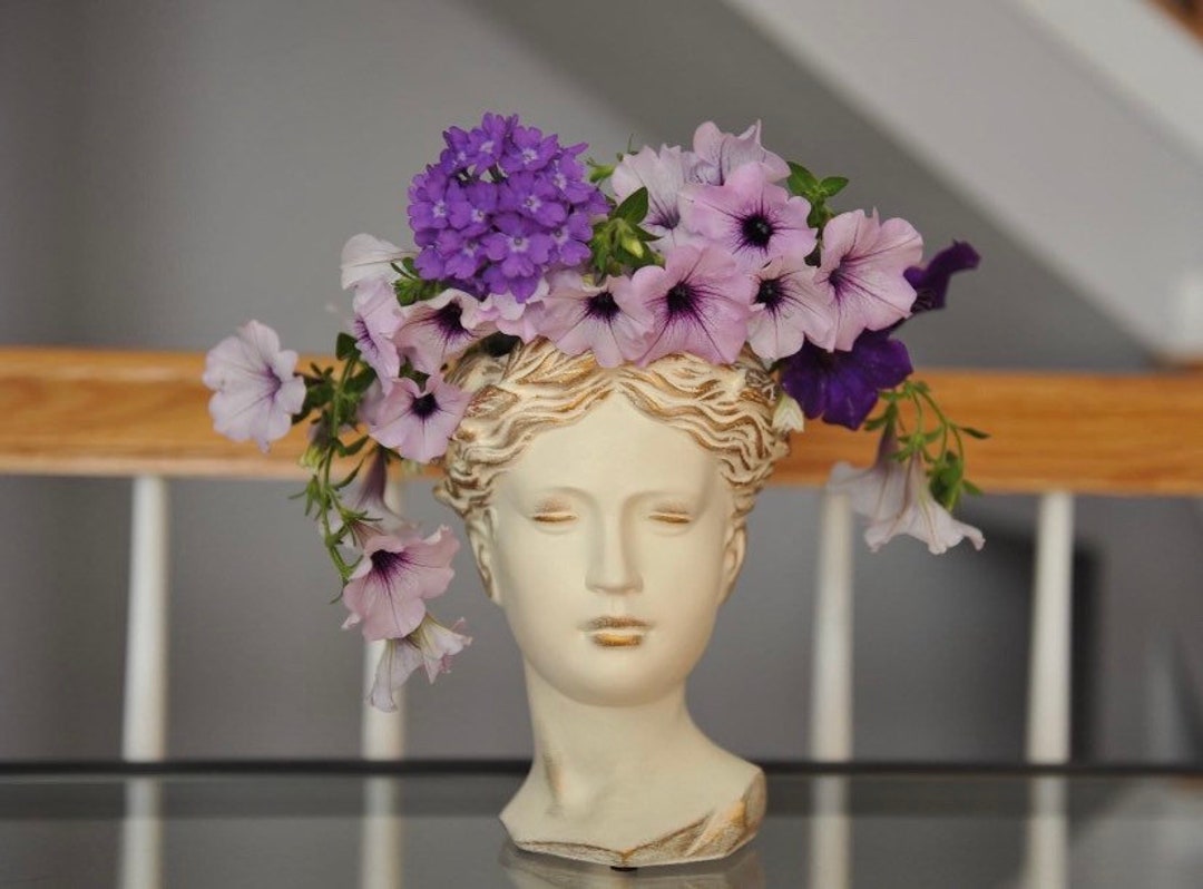 Greek Goddess Female Statue Head Planter Concrete Flower Planter, Home