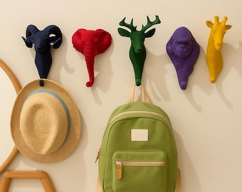 Colorful Animal Head Wall Hooks, Kids Playroom Decor
