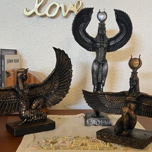 Handmade Egyptian Goddess Isis Statue, Winged Altar Decor image 3