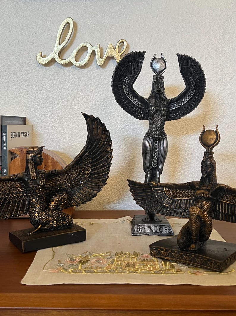 Handmade Egyptian Goddess Isis Statue, Winged Altar Decor image 3