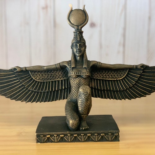 Large Isis Goddess Statue Open Wings Egyptian Goddessancient Etsy