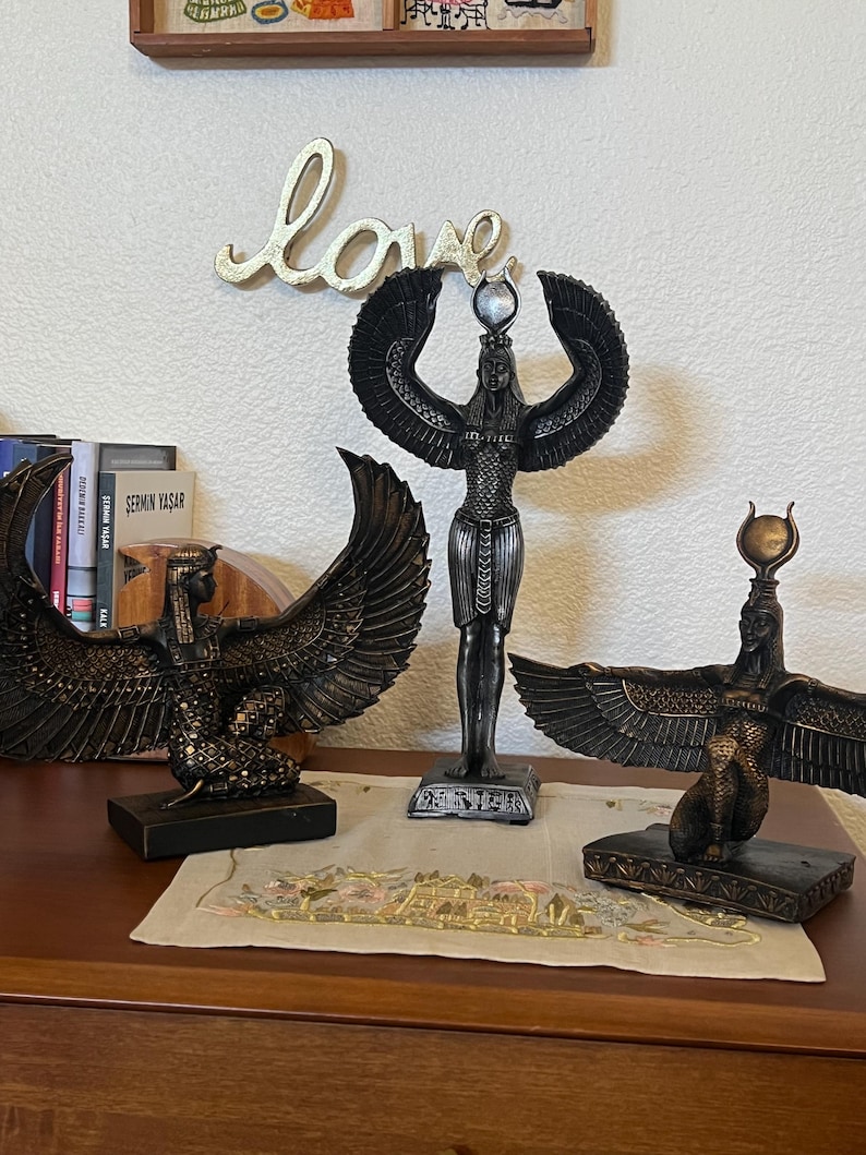Handmade Egyptian Goddess Isis Statue, Winged Altar Decor image 2
